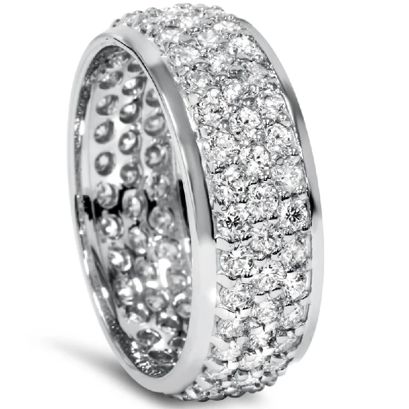 Pearl - and - Diamond - Studded Wedding Bands in White Gold for a Feminine and Elegant Touch3 5/8ct Pave Diamond Eternity Ring White Gold