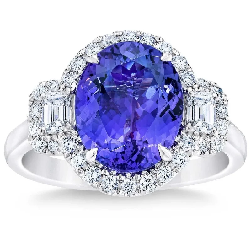 Laser - Etched Floral Design Wedding Bands in Palladium for a Delicate and Intricate Look5Ct Oval Simulated Tanzanite Moissanite & Lab Grown Diamond Ring White Gold