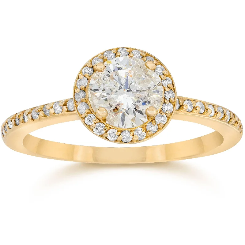 18K White Gold Classic Round - Cut Diamond Wedding Bands for a Timeless and Elegant Look7/8 Carat Diamond Halo Engagement Ring Yellow Gold