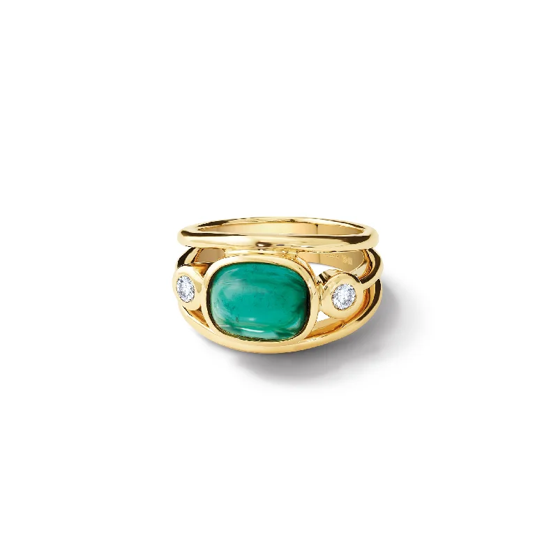 Signature - Design Engagement Rings with a Brand - Exclusive Pattern and Premium DiamondsAeneus Ring 18ct Yellow Gold - Cabochon Green Tourmaline & Diamond