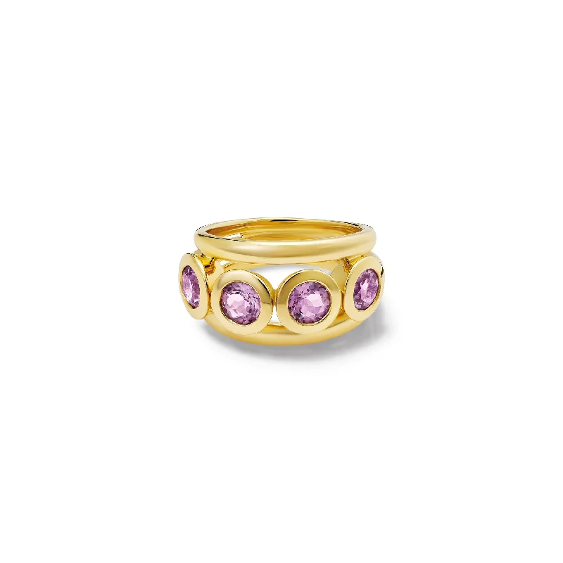 Art Deco Engagement Rings with Geometric Patterns and Baguette - Cut Diamond AccentsAeneus Classic Ring Yellow Gold - Lilac Amethyst