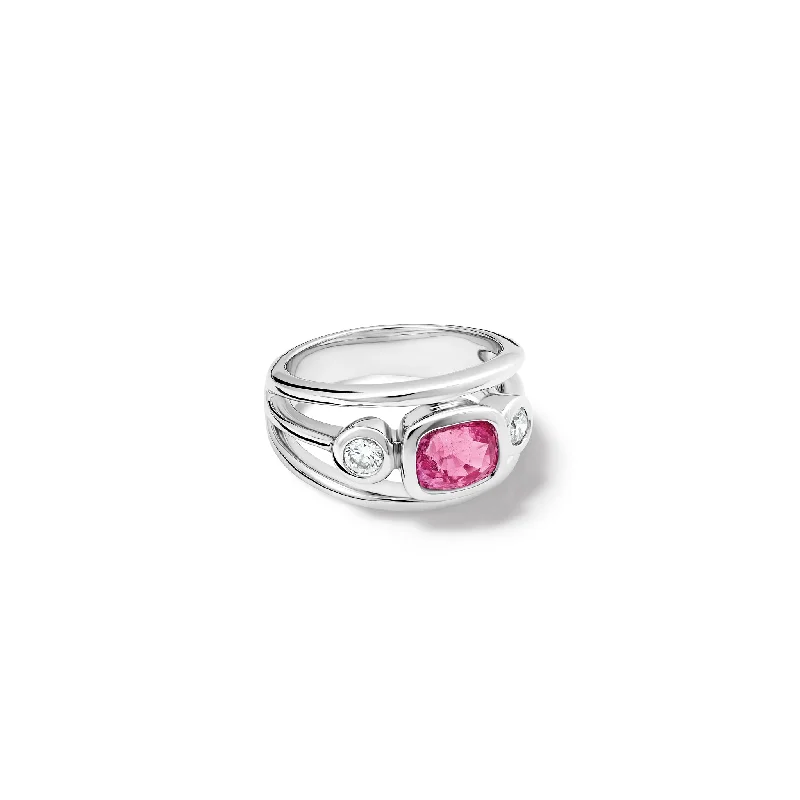 Cushion - Cut Halo Engagement Rings with a Platinum Band and Micro - Pave DetailsAeneus Ring 18ct White Gold - Pink Sapphire & Diamond