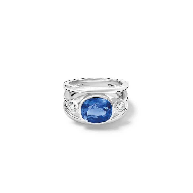 Marquise Cut Engagement Rings with a Channel - Set Diamond BandAeneus Ring 18ct White Gold - Blue Sapphire & Diamond