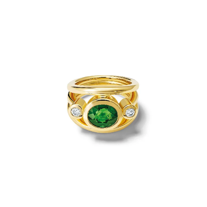 Cluster Engagement Rings with Multiple Small Diamonds Arranged in a Stunning DesignAeneus Ring 18ct Yellow Gold - Chrome Green Tourmaline & Diamond