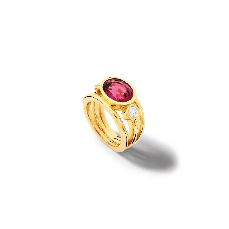 Engagement Rings with Amethyst and Diamond Accents in a Contemporary SettingAeneus Ring 18ct Yellow Gold - Pink Umbalite Garnet & Diamond