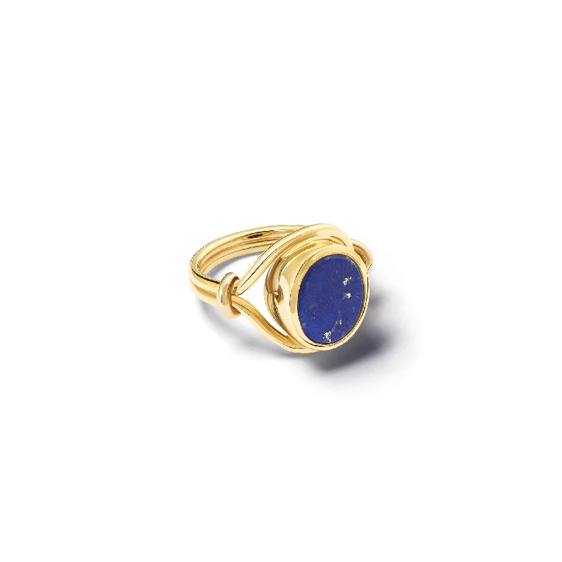 Halo Engagement Rings with a Cushion - Cut Center Diamond and Rose Gold BandAgricola Signet Ring Yellow Gold - Lapis Lazuli