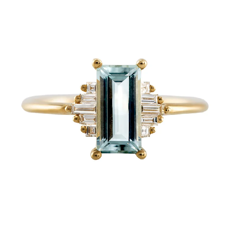 Marquise Cut Engagement Rings with a Channel - Set Diamond BandBaguette Cut Aquamarine Ring with Diamonds