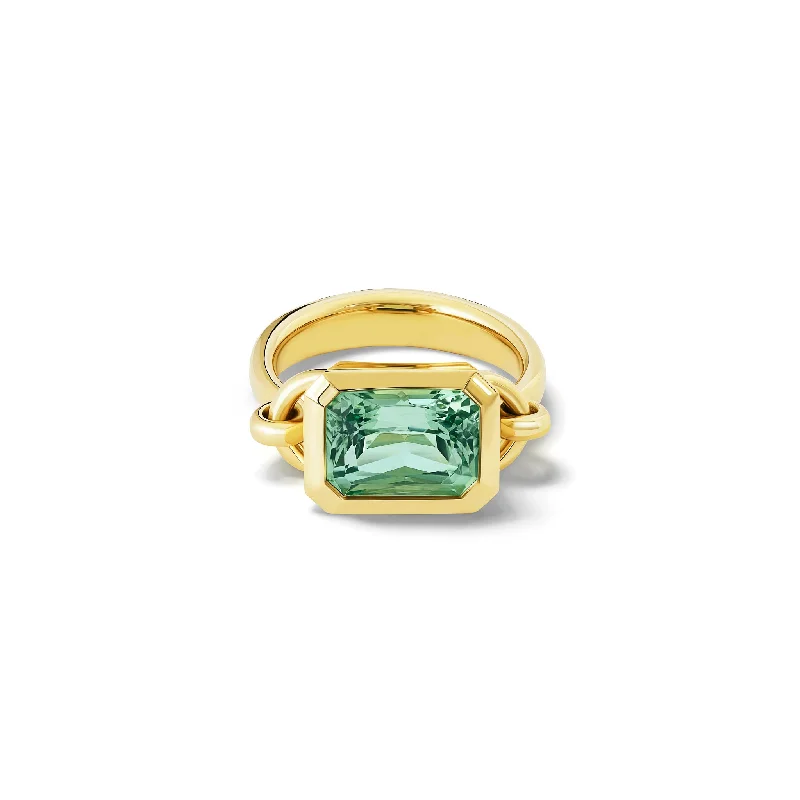 Cushion - Cut Halo Engagement Rings with a Platinum Band and Micro - Pave DetailsBaguette Large Ring 18ct Yellow Gold - Green Blue Aquamarine