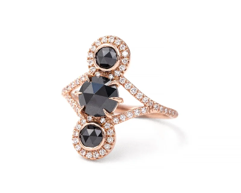 Engagement Rings with Amethyst and Diamond Accents in a Contemporary SettingBlack Diamond Triple Equilibrium Ring (Ready to Ship)