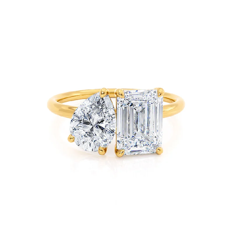 Princess Cut Engagement Rings in 18K White Gold with Micro - Pave Side StonesCOMET - Toi Et Moi Lab Diamond Emerald & Pear Cut Ring 18k Yellow Gold