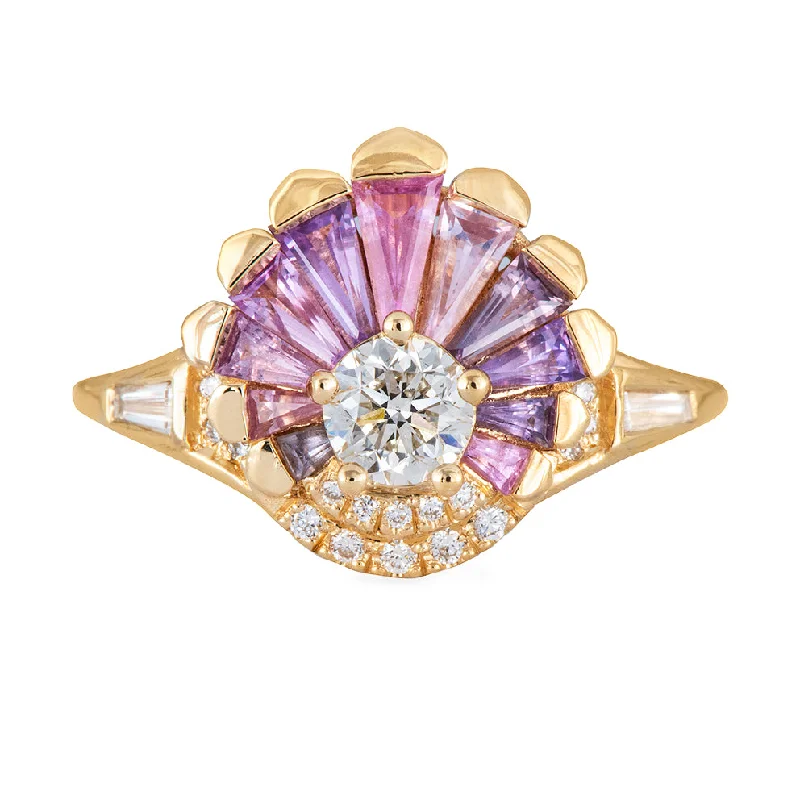 Pear - Shaped Engagement Rings in Yellow Gold with a Diamond - Encrusted BandDeco Engagement Ring with Purple and Lilac Sapphires