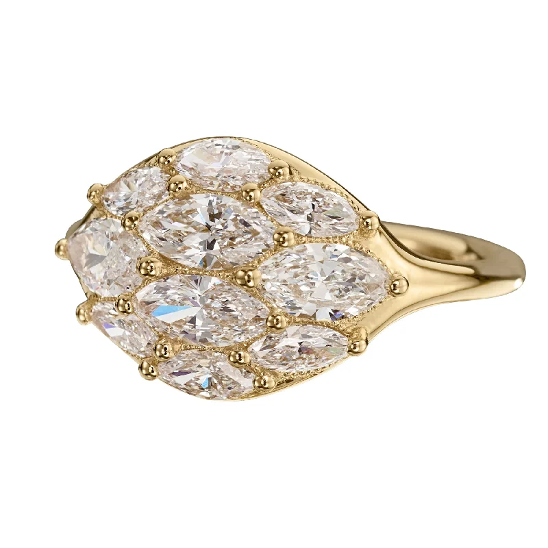 Art Deco Engagement Rings with Geometric Patterns and Baguette - Cut Diamond AccentsDome Marquise Diamond Gold Engagement Statement Ring