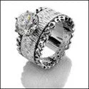 Art Deco Engagement Rings with Geometric Patterns and Baguette - Cut Diamond AccentsEngagement 1.5 RoundCenter Stone Engraved Scroll Shank Cubic Zirconia Cz Ring