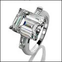 Princess Cut Engagement Rings in 18K White Gold with Micro - Pave Side StonesEngagement 4.5 Carat Cubic Zirconia Emerald Cut Baguettes Channel 14K White Gold Ring