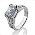 Princess Cut Engagement Rings in 18K White Gold with Micro - Pave Side StonesEngagement Emerald 1.5 Ct Horizontal Cubic Zirconia Cz Ring