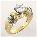 Signature - Design Engagement Rings with a Brand - Exclusive Pattern and Premium DiamondsEngagement Ring Cubic Zirconia Round 1 Carat Center Two Tone 14K Gold