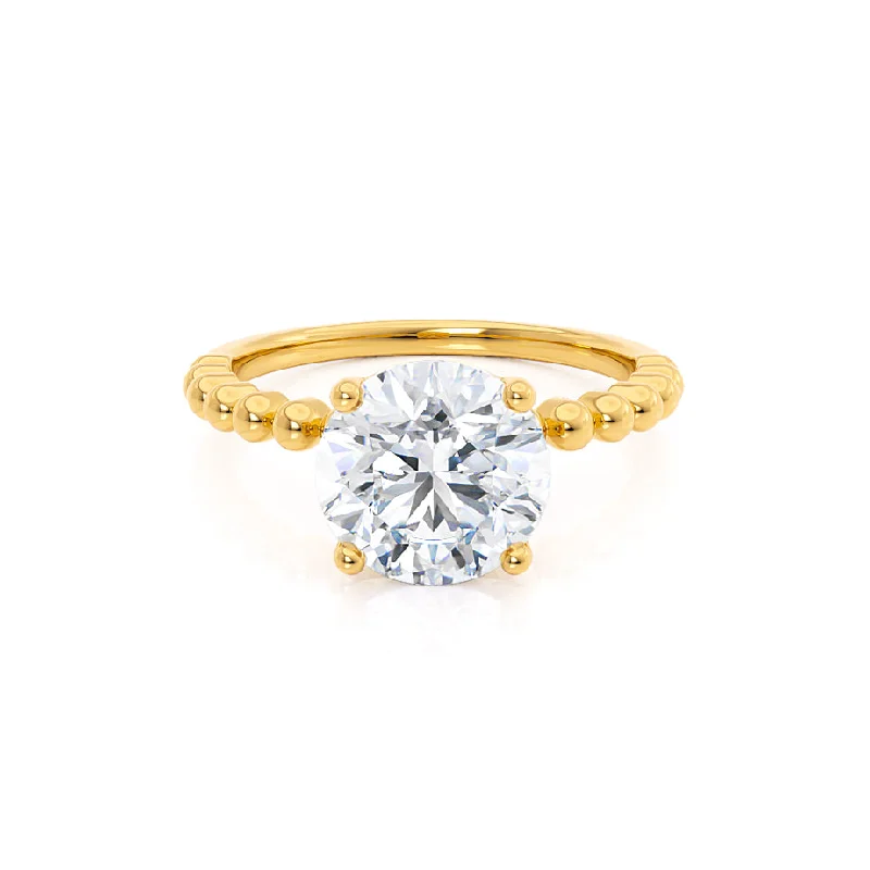 Marquise Cut Engagement Rings with a Channel - Set Diamond BandJULANE - Bubble & Bead Solitaire Moissanite Engagement Ring 18k Yellow Gold