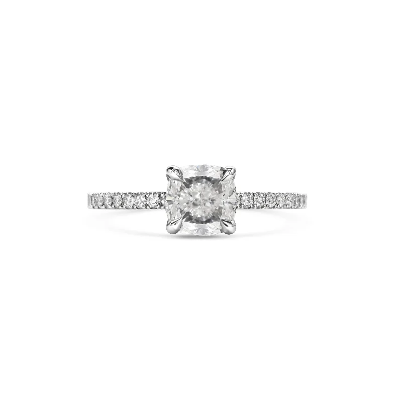 Art Deco Engagement Rings with Geometric Patterns and Baguette - Cut Diamond AccentsLuna Ring - Cushion Cut