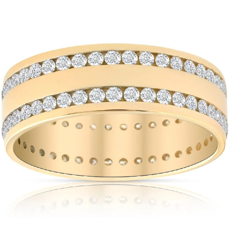 Moissanite - Set Wedding Bands in Yellow Gold for a Sparkling and Ethical Alternative to DiamondsMens 1 3/8Ct Diamond Eternity Ring Yellow Gold Double Row High Polished