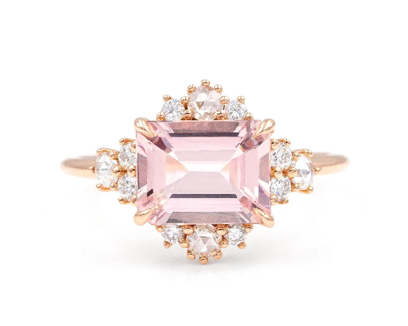 Art Deco Engagement Rings with Geometric Patterns and Baguette - Cut Diamond AccentsMorganite Flare Ring (Ready to Ship)