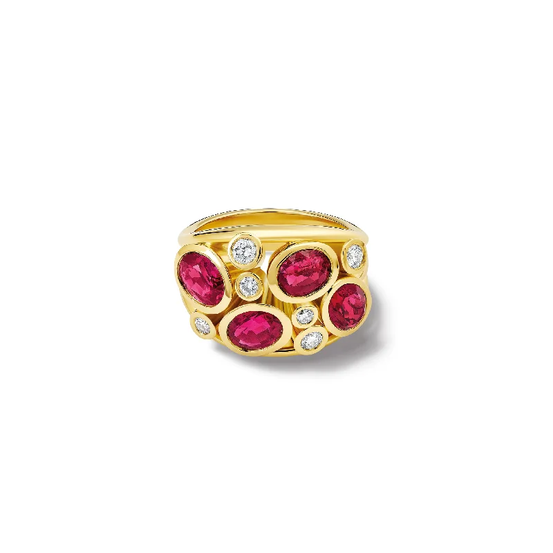 Halo Engagement Rings with a Cushion - Cut Center Diamond and Rose Gold BandMulti Aeneus Ring 18ct Yellow Gold - Ruby & Diamond