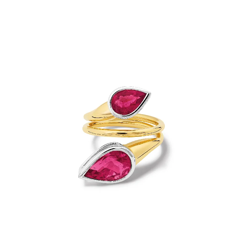 Pear - Shaped Engagement Rings in Yellow Gold with a Diamond - Encrusted BandNicoline Ring 18ct Yellow & White Gold - Pink Tourmaline