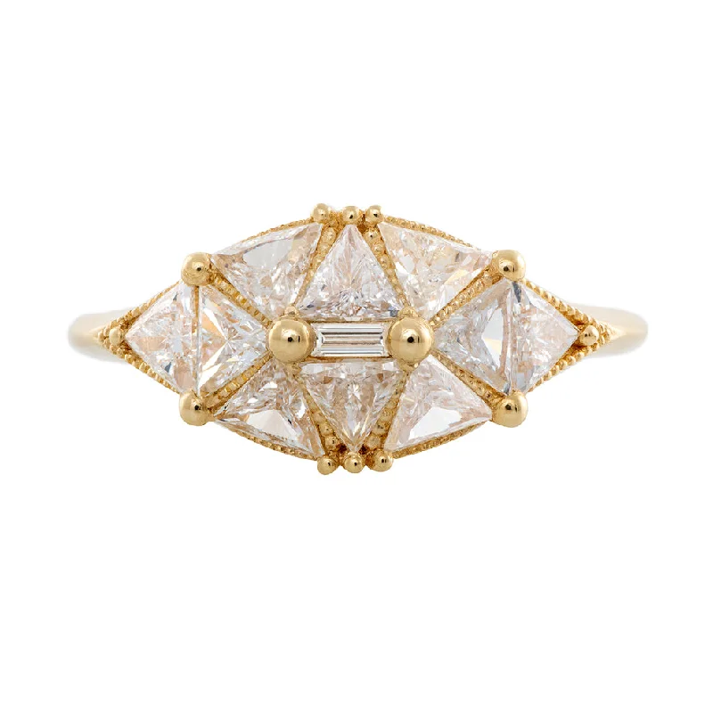 Marquise Cut Engagement Rings with a Channel - Set Diamond BandReflective Dome Ring with Ten Triangle Cut Diamonds