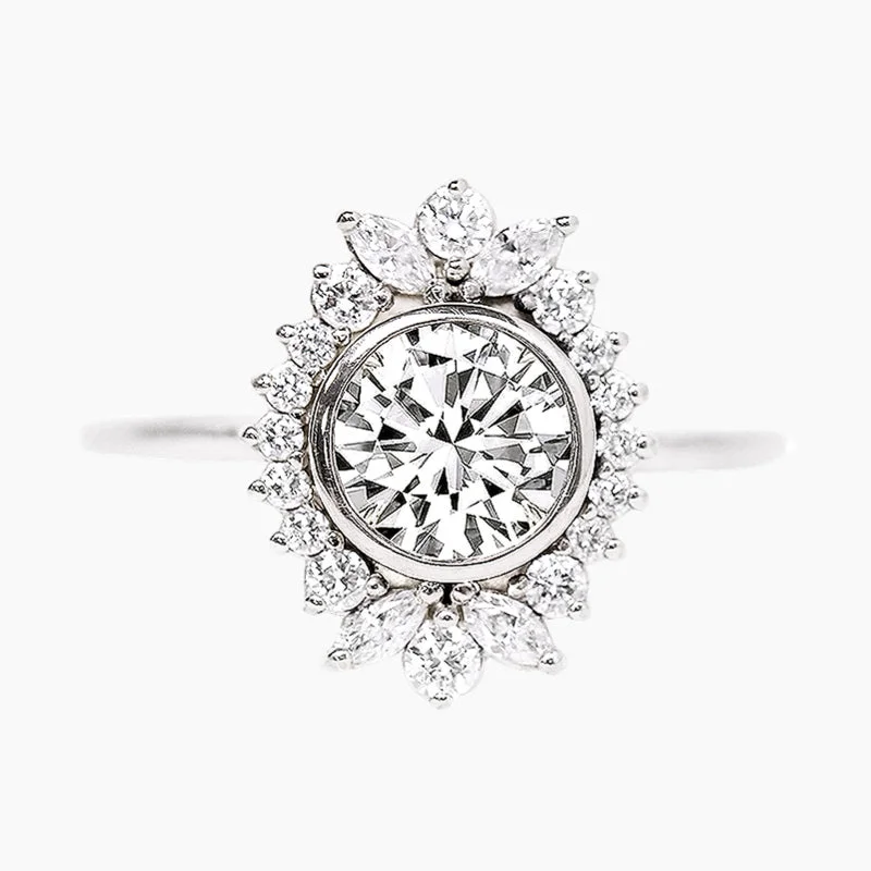 Cushion - Cut Halo Engagement Rings with a Platinum Band and Micro - Pave DetailsRound Lace Vintage Engagement Ring in Sterling Silver