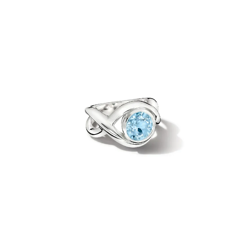 Classic Round Cut Engagement Rings with Platinum Prongs and Halo Setting for Timeless EleganceSeverine Medium Ring Silver - Blue Topaz