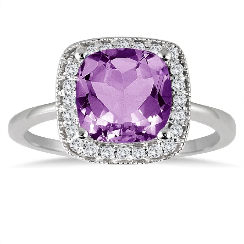 Sapphire Gemstone Rings in 18K White Gold with Diamond Accents for an Elegant Engagement1.35 Carat Cushion Cut Amethyst and Diamond Ring in 14K White Gold