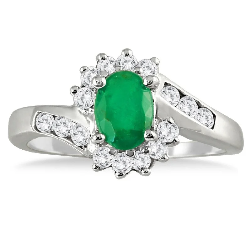 Malachite Gemstone Rings in 14K Gold with a Carved Stone for a Unique and Artistic Appeal1 Carat Emerald and Diamond Flower Twist Ring in 14K White Gold