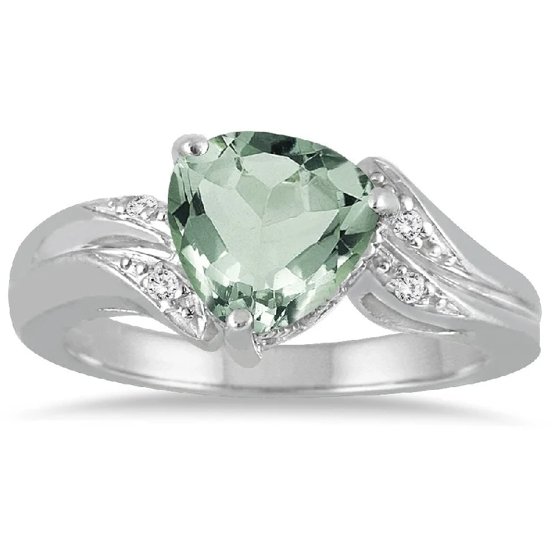 Topaz Gemstone Rings in 10K Gold with a Channel - Set Design for a Contemporary and Durable Option2 1/4 Carat Trillion Cut Green Amethyst and Diamond Ring in 10K White Gold