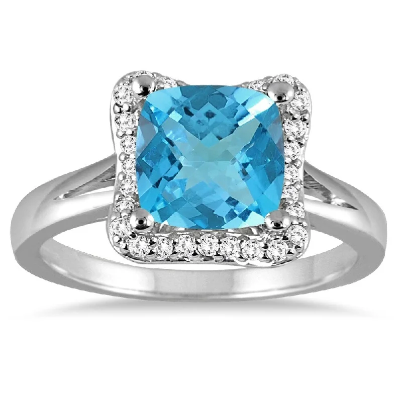 Ruby Gemstone Rings in 14K Yellow Gold with a Solitaire Setting for a Classic and Bold Statement2 Carat Cushion Cut Blue Topaz and Diamond Ring in 14K White Gold