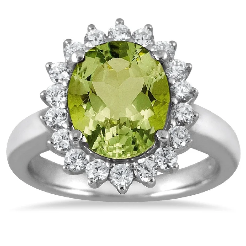 Topaz Gemstone Rings in 10K Gold with a Channel - Set Design for a Contemporary and Durable Option4 Carat Peridot and Diamond Ring in 14K White Gold