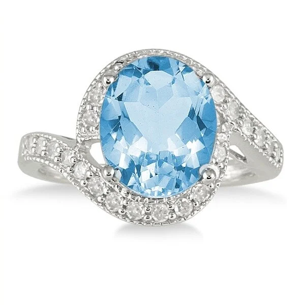 Sapphire Gemstone Rings in 18K White Gold with Diamond Accents for an Elegant Engagement5 Carat Oval Blue Topaz and Diamond Ring in 10K White Gold