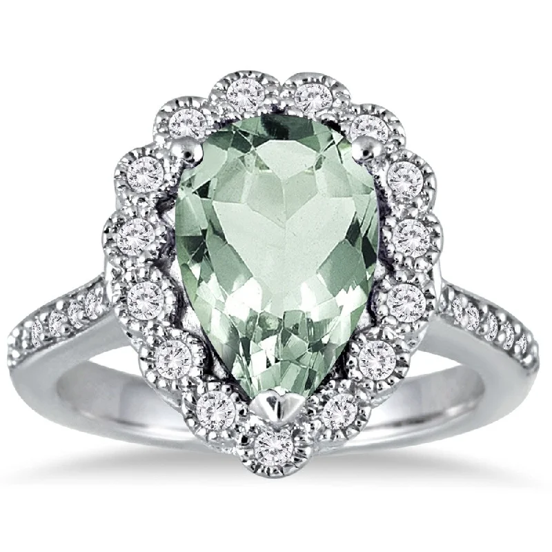 Alexandrite Gemstone Rings in Platinum with a Hidden Halo for a Rare and Luxurious Piece5 Carat Pear Shape Green Amethyst and Diamond Ring in 14K White Gold