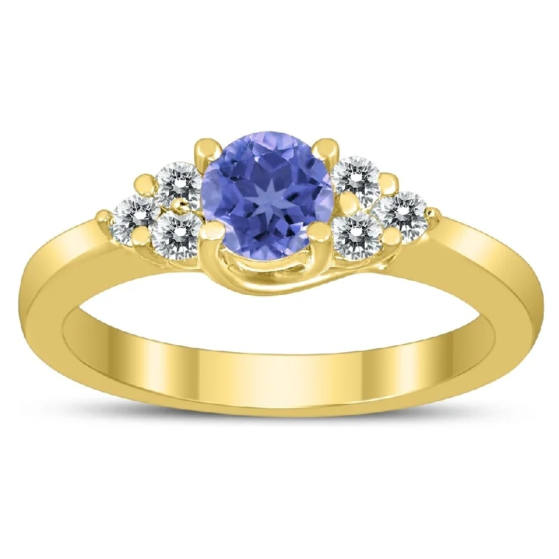 Lapis Lazuli Gemstone Rings in Sterling Silver with a Star - Shaped Setting for a Celestial - Inspired Piece5MM Tanzanite and Diamond Cynthia Ring in 10K Yellow Gold