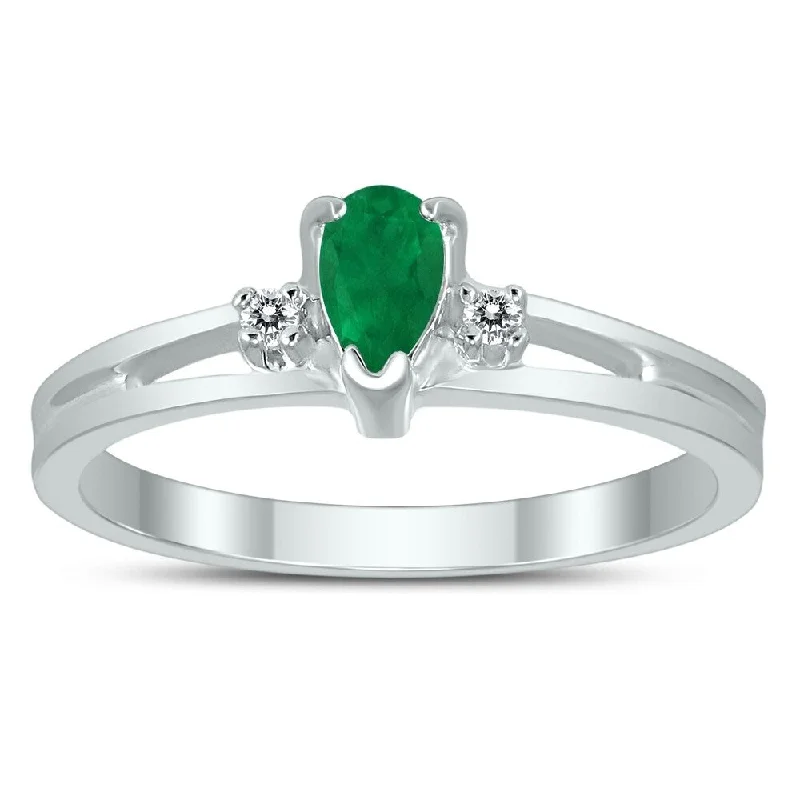 Peridot Gemstone Rings in 14K Gold - Filled Metal with a Pave - Set Band for a Sparkling Look5X3MM Emerald and Diamond Pear Shaped Open Three Stone Ring in 10K White Gold