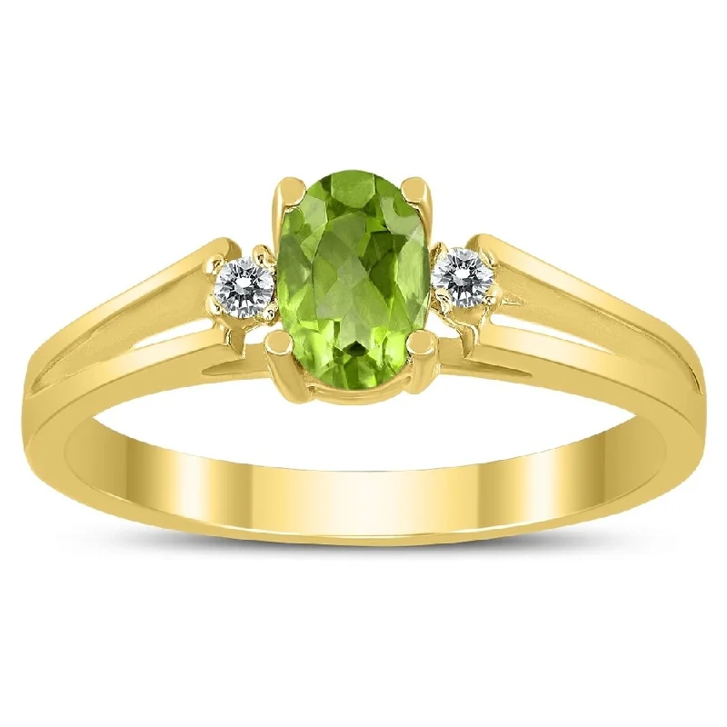 Topaz Gemstone Rings in 10K Gold with a Channel - Set Design for a Contemporary and Durable Option6X4MM Peridot and Diamond Open Three Stone Ring in 10K Yellow Gold