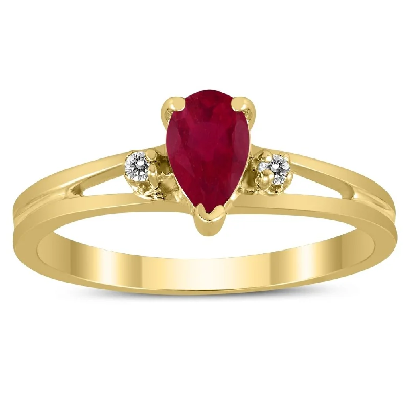 Iolite Gemstone Rings in 10K Gold with a Twisted Band for a Distinctive and Stylish Accessory6X4MM Ruby and Diamond Pear Shaped Open Three Stone Ring in 10K Yellow Gold