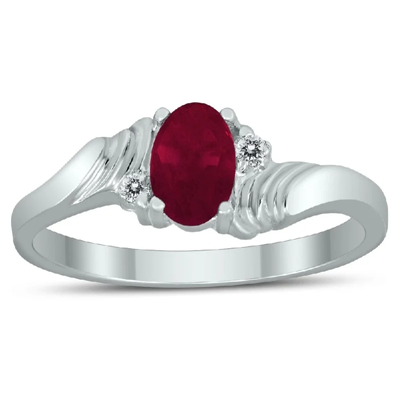 Garnet Gemstone Rings in 18K Gold Vermeil with Intricate Engravings for a Traditional Aesthetic6X4MM Ruby and Diamond Wave Ring in 10K White Gold