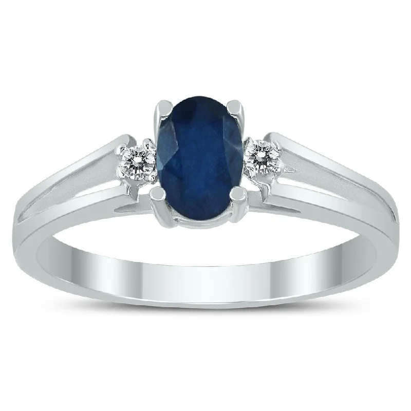 Topaz Gemstone Rings in 10K Gold with a Channel - Set Design for a Contemporary and Durable Option6X4MM Sapphire and Diamond Open Three Stone Ring in 10K White Gold