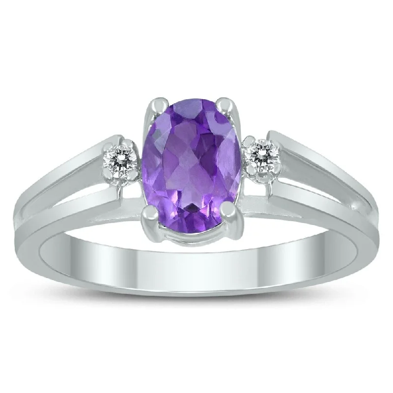 Alexandrite Gemstone Rings in Platinum with a Hidden Halo for a Rare and Luxurious Piece7X5MM Amethyst and Diamond Open Three Stone Ring in 10K White Gold