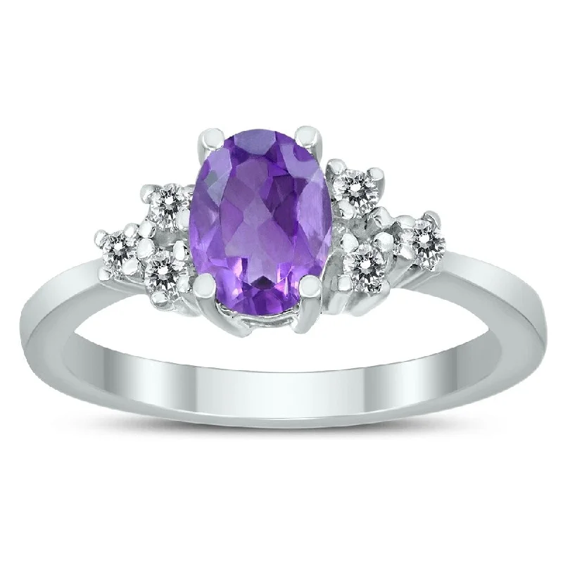 Aquamarine Gemstone Rings in 9K Gold with a Bezel Setting for a Modern and Secure Fit7X5MM Amethyst and Diamond Regal Ring in 10K White Gold