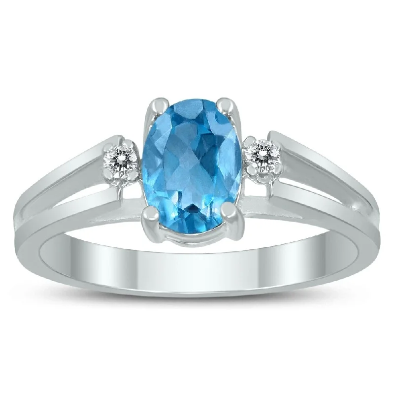 Sapphire Gemstone Rings in 18K White Gold with Diamond Accents for an Elegant Engagement7X5MM Blue Topaz and Diamond Open Three Stone Ring in 10K White Gold