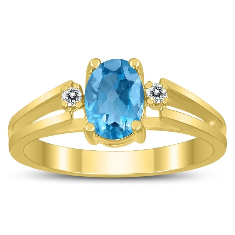 Jasper Gemstone Rings in 18K Gold Vermeil with a Matte Finish for a Subtle and Elegant Look7X5MM Blue Topaz and Diamond Open Three Stone Ring in 10K Yellow Gold