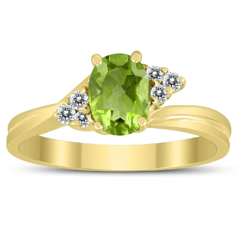 Topaz Gemstone Rings in 10K Gold with a Channel - Set Design for a Contemporary and Durable Option7X5MM Peridot and Diamond Twist Ring in 10K Yellow Gold