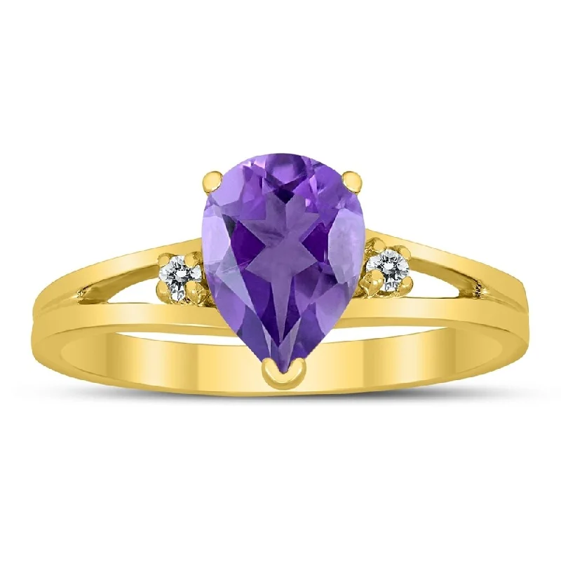 Jasper Gemstone Rings in 18K Gold Vermeil with a Matte Finish for a Subtle and Elegant Look8X6MM Amethyst and Diamond Pear Shaped Open Three Stone Ring in 10K Yellow Gold