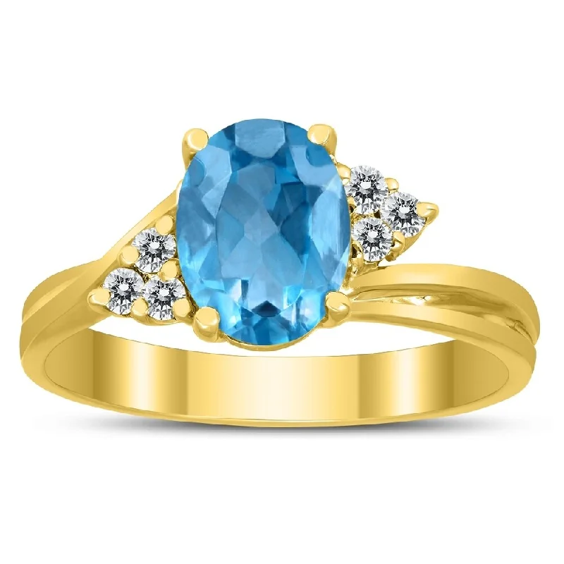 Tanzanite Gemstone Rings in 10K Gold with a Trilogy Design for a Sophisticated Gift8X6MM Blue Topaz and Diamond Twist Ring in 10K Yellow Gold