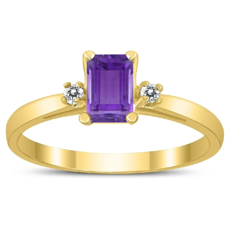 Sapphire Gemstone Rings in 18K White Gold with Diamond Accents for an Elegant EngagementEmerald Cut 6X4MM Amethyst and Diamond Three Stone Ring in 10K Yellow Gold